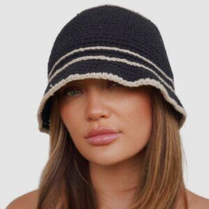 Black Crochet Striped Beanie for men and women